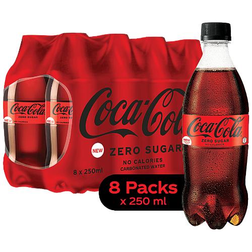 Coca Cola Zero Carbonated Soft Drink Pet Bottle 8x250 ml