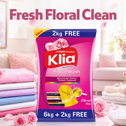 Klia Floral Detergent Powder, 6 Kg + 2 Kg Free