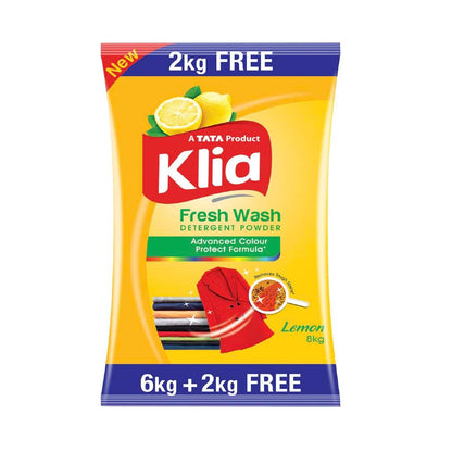 Klia Lemon Detergent Powder, 6 Kg + 2 Kg Free