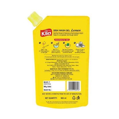 Klia Dishwash Gel Pouch, 900 ml