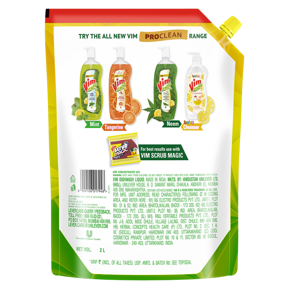 Vim Dishwash Liquid Gel Lemon Refill Pouch 2 ltr