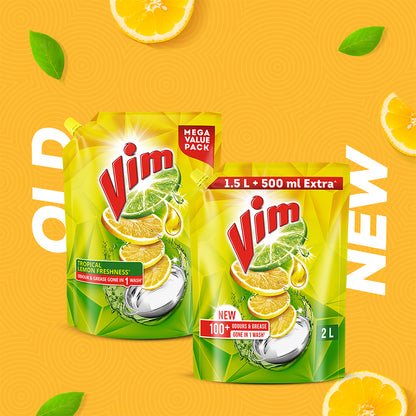 Vim Dishwash Liquid Gel Lemon Refill Pouch 2 ltr