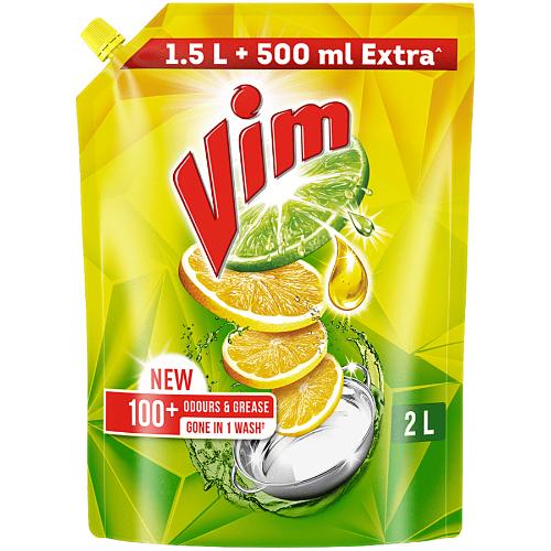 Vim Dishwash Liquid Gel Lemon Refill Pouch 2 Ltr