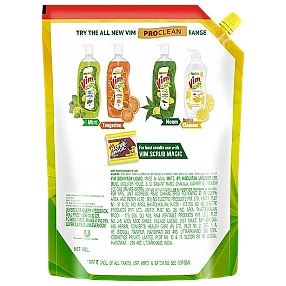 Vim Dishwash Liquid Gel Lemon Refill Pouch 2 ltr