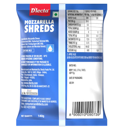 D'Lecta Shredded Mozzarella 140 gm