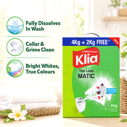 Klia Detergent Matic Top Load, 4 Kg + 2 Kg Free