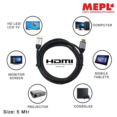 Mepl Hdmi Cable Nylon Braiding, Gold Plating (5 Meter) 1 pc