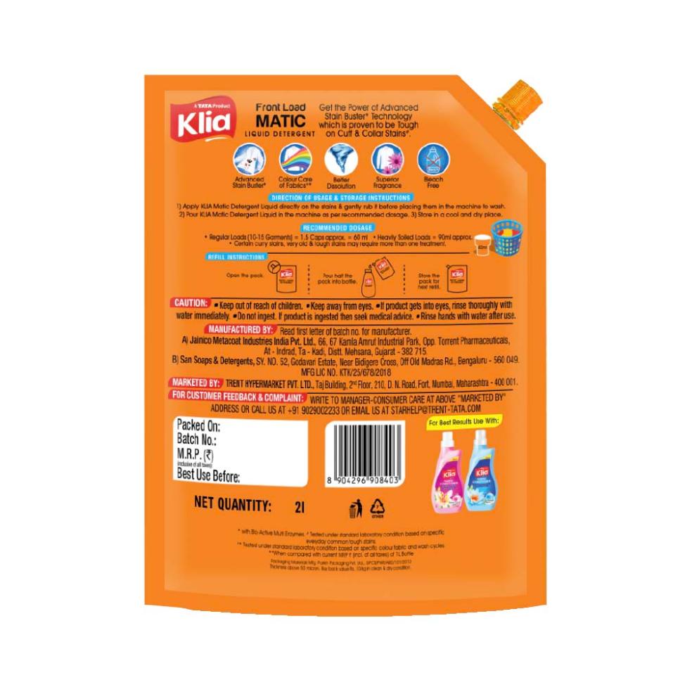 Klia Front Load Liquid Detergent 2 ltr