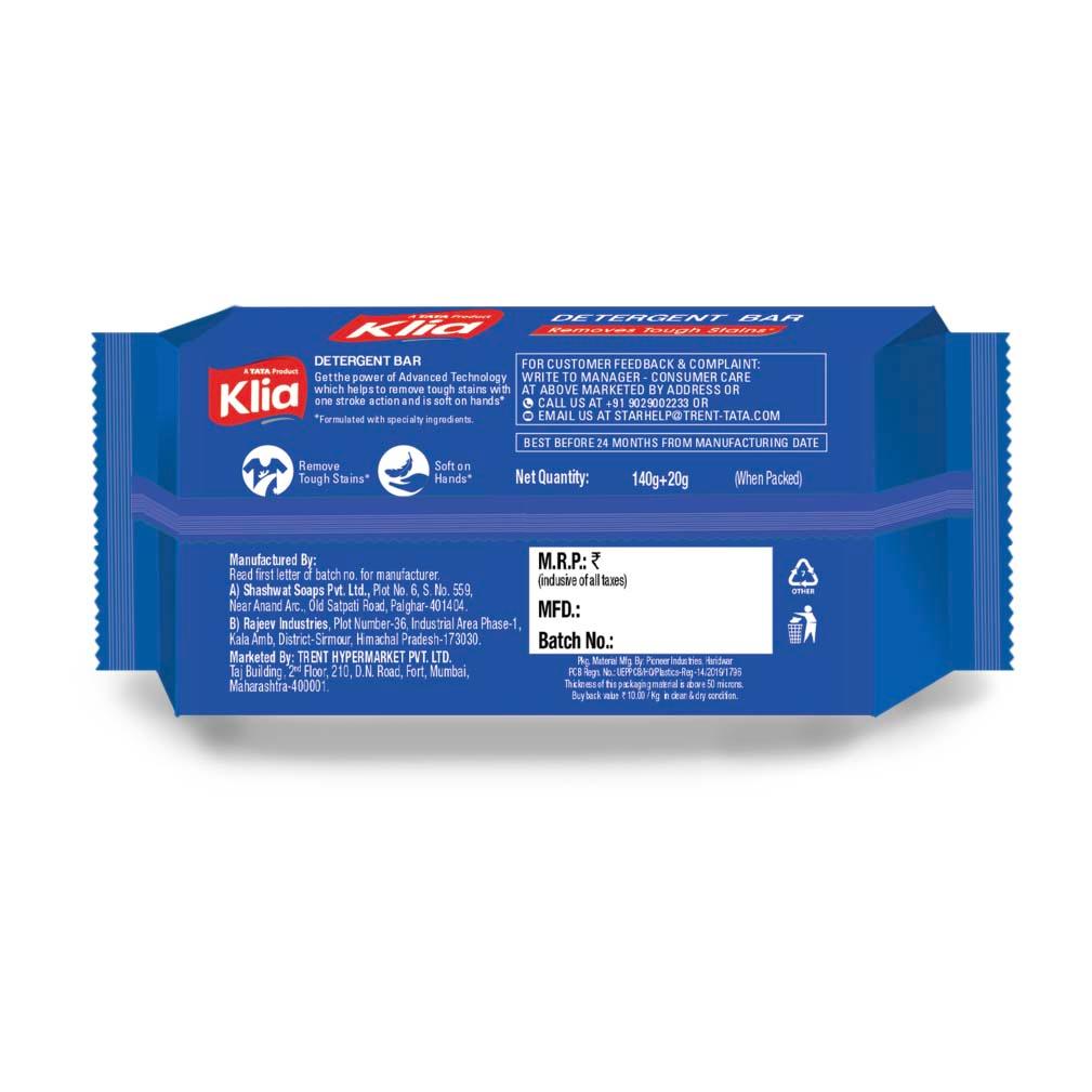 Klia Detergent Bar, 140 g + 20 g Free