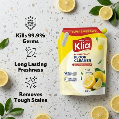 Klia Disinfectant Floor Cleaner Lemon, 1800 ml