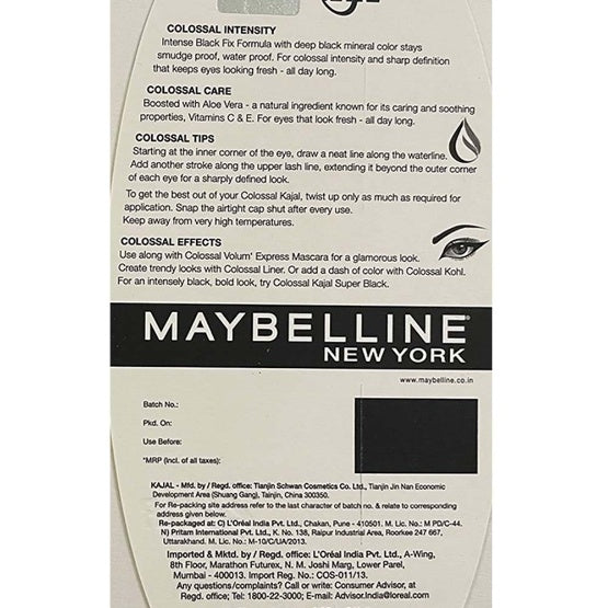 Maybelline Colossal Black Kajal 0.35 g (pack of 2)
