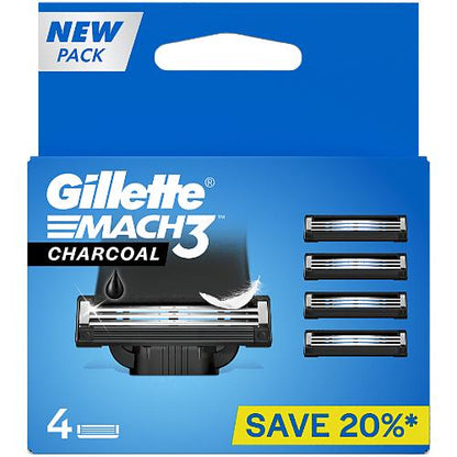 Gillette Mach 3 Charcoal Razor Blades pack of 4