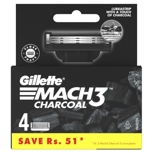 Gillette Mach 3 Charcoal Razor Blades Pack Of 4
