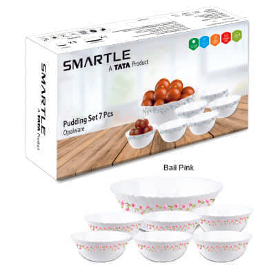 Smartle Opalware Pudding Set Bail Pink Set Of 7 Pcs