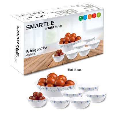 Smartle Opalware Pudding Set Bail Blue Set Of 7 Pcs