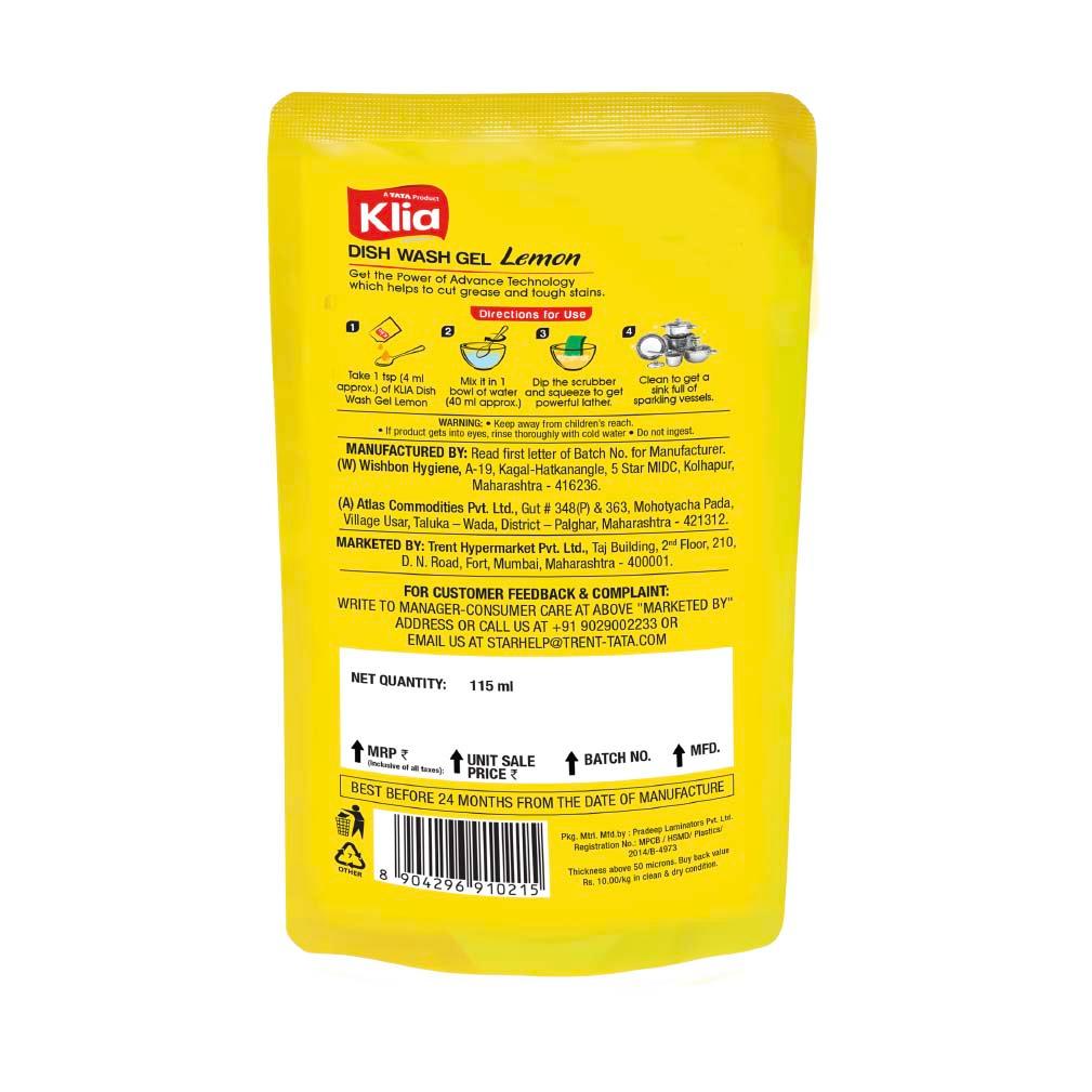 Klia Dishwash Gel Lemon, 115 ml