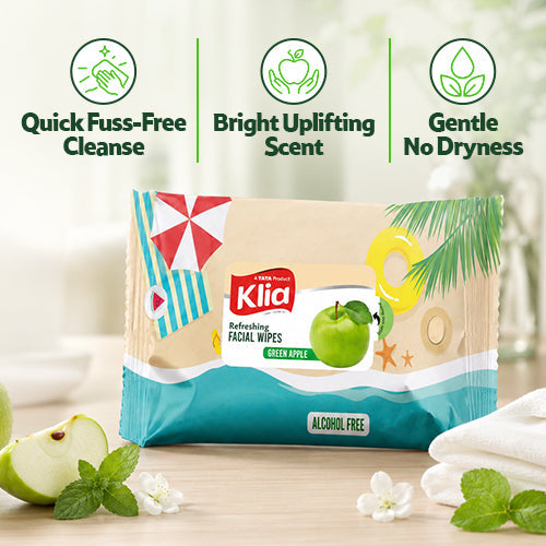 Klia Facial Wipes Green Apple pack of 20