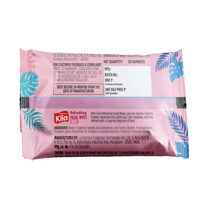 Klia Facial Wipes Rose Pack Of 20