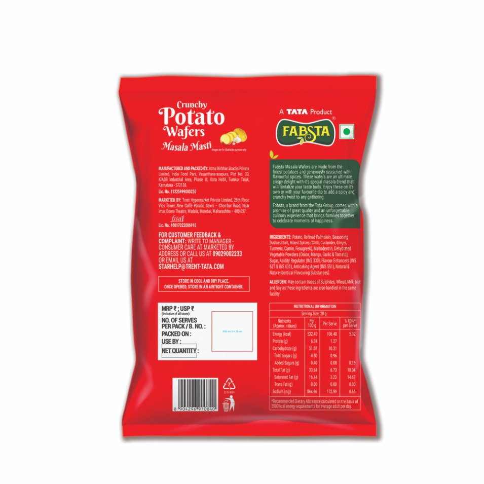 Fabsta Masala Potato Wafers, 135 g