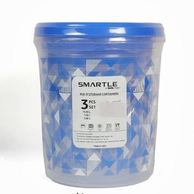 Smartle Ruby Printed Atta Container 5 Ltr & 7.5 Litre & 10 Litre Blue set of 3