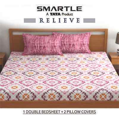 Smartle Relieve Double Bedsheet Ikkat Pink 1 pc