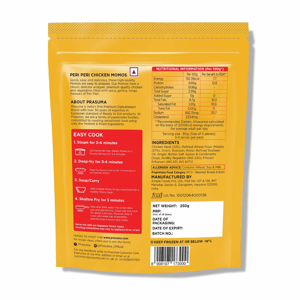 Prasuma Periperi Chicken Momos 250 g