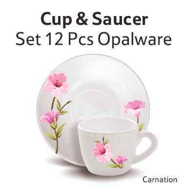 Smartle Opalware Cup & Saucer Carnation set of 12