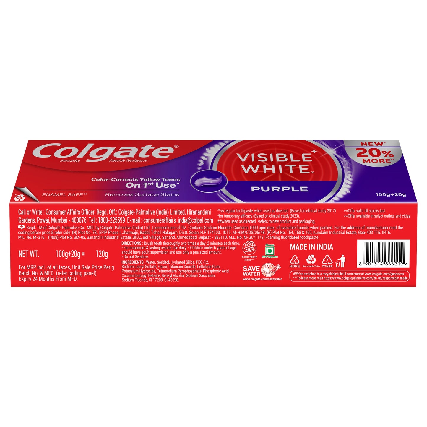 Colgate Visible White Purple Toothpaste 120 g