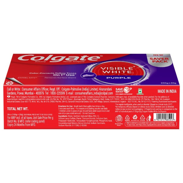 Colgate Visible White Purple Toothpaste 240 g