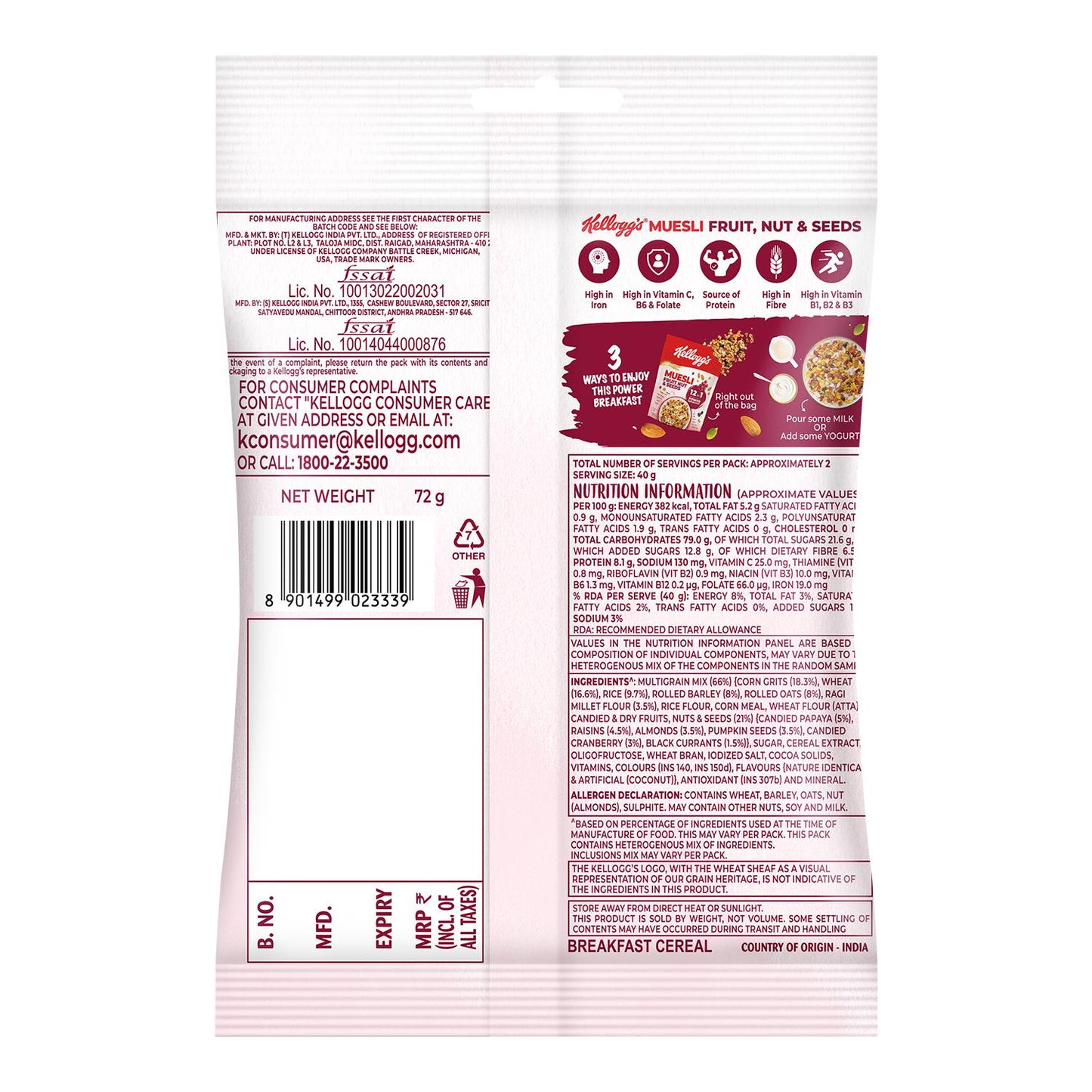 Kellogg'S Fruit And Nut Seeds Muesli 72 gm