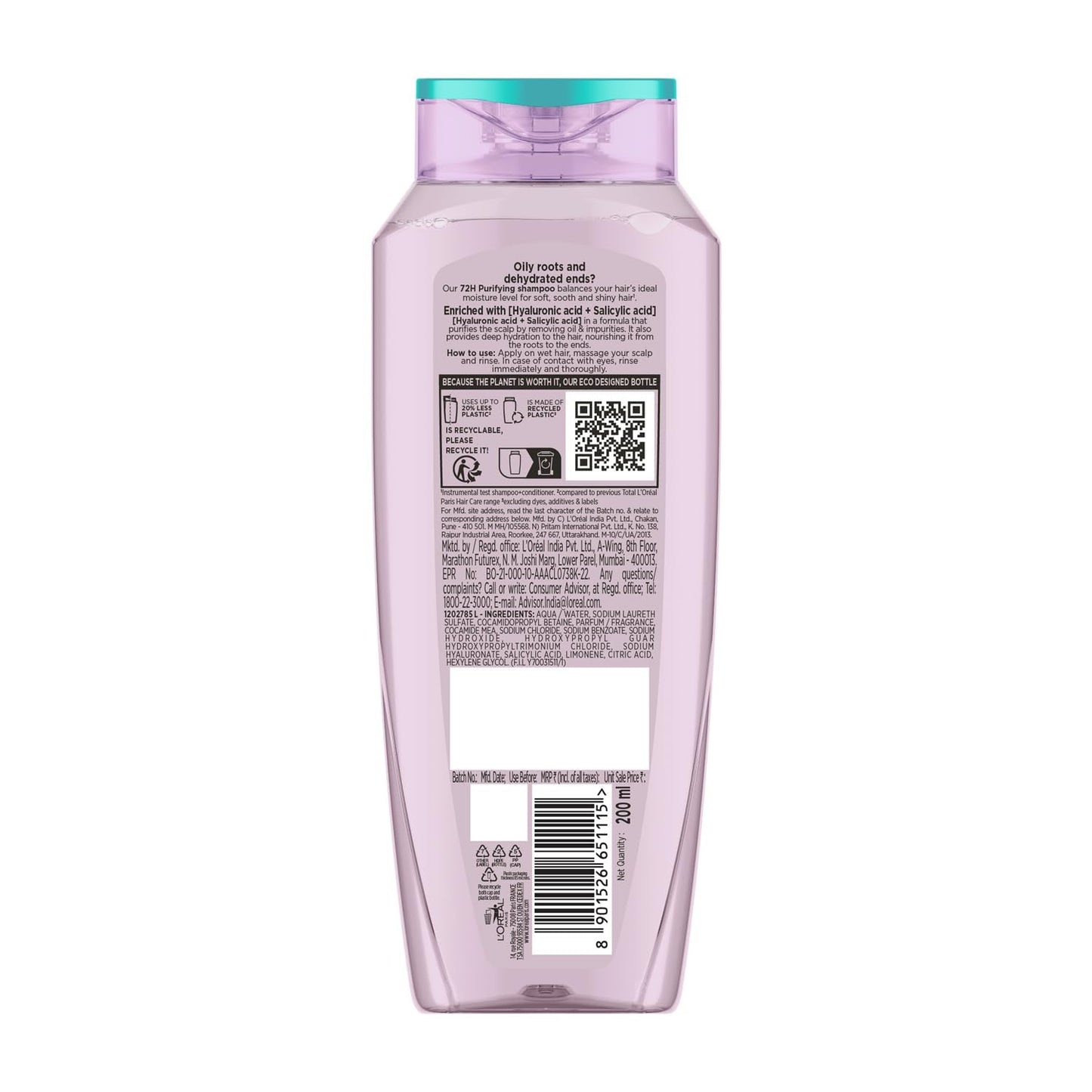 L'Oreal Paris Hyaluron Pure 72 Hour Shampoo 200 ml