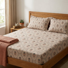 Smartle Celebration Double Bedsheet Jharoka Beige 1 pc