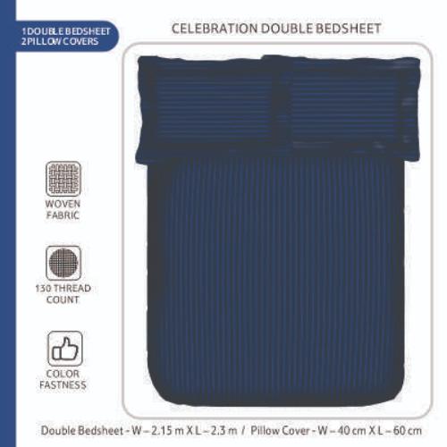 Smartle Celebration Double Bedsheet Stripe Blue 1 pc