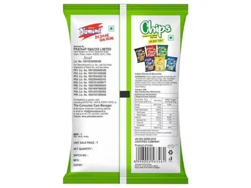 Yellow Diamond Cream N Onion Potato Chips 80 g