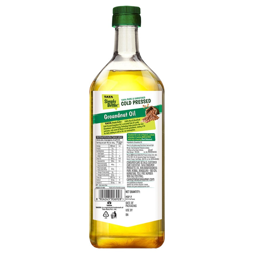 Tata Simply Better Pure and Unrefined Cold Pressed Groundnut Oil 1 ltr