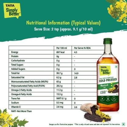 Tata Simply Better Pure & Unrefined Cold Pressed Mustard Oil 1 ltr