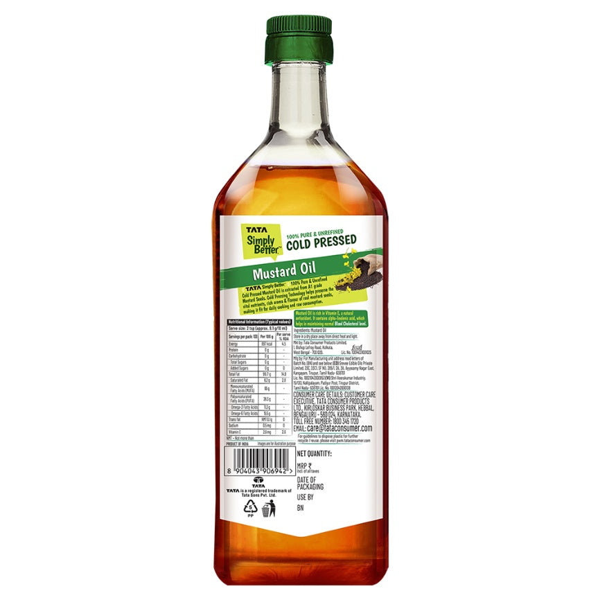 Tata Simply Better Pure & Unrefined Cold Pressed Mustard Oil 1 ltr