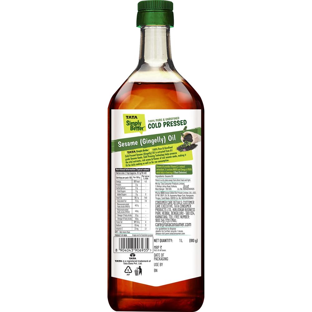 Tata Simply Better Pure & Unrefined Cold Pressed Sesame (Gingelly) Oil 1 ltr