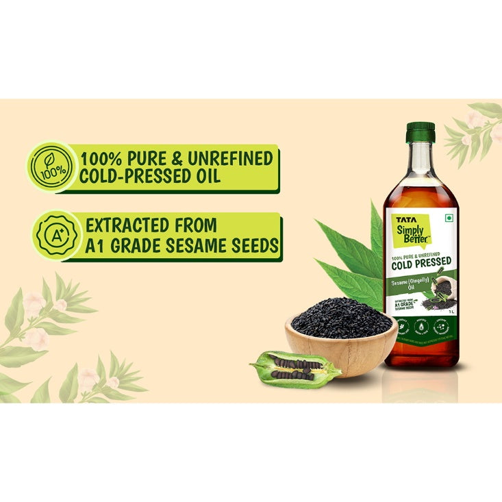 Tata Simply Better Pure & Unrefined Cold Pressed Sesame (Gingelly) Oil 1 ltr