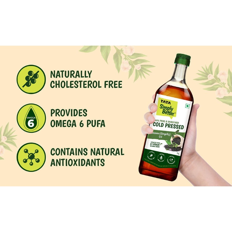 Tata Simply Better Pure & Unrefined Cold Pressed Sesame (Gingelly) Oil 1 ltr