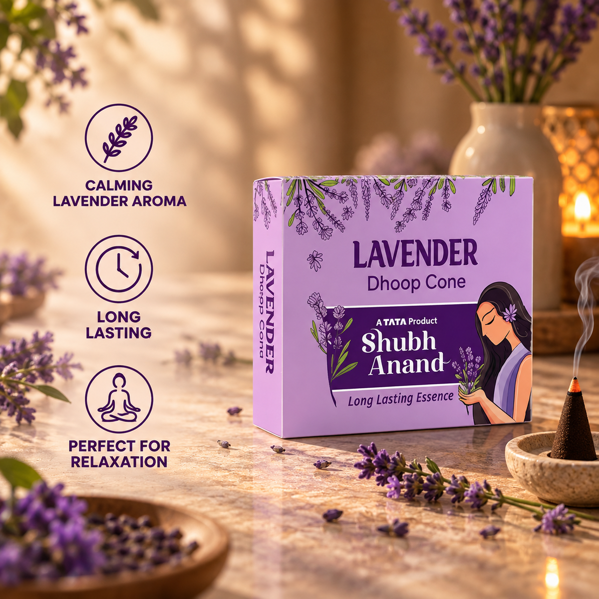 Shubh Anand Dhoop Cone Lavender 40 Pcs