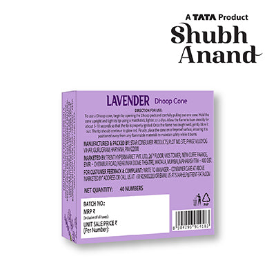 Shubh Anand Dhoop Cone Lavender 40 Pcs