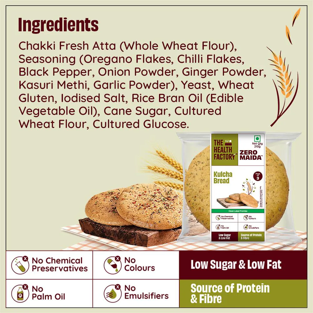 The Health Factory Zero Maida Kulcha Bread (3 Pcs) 210 g
