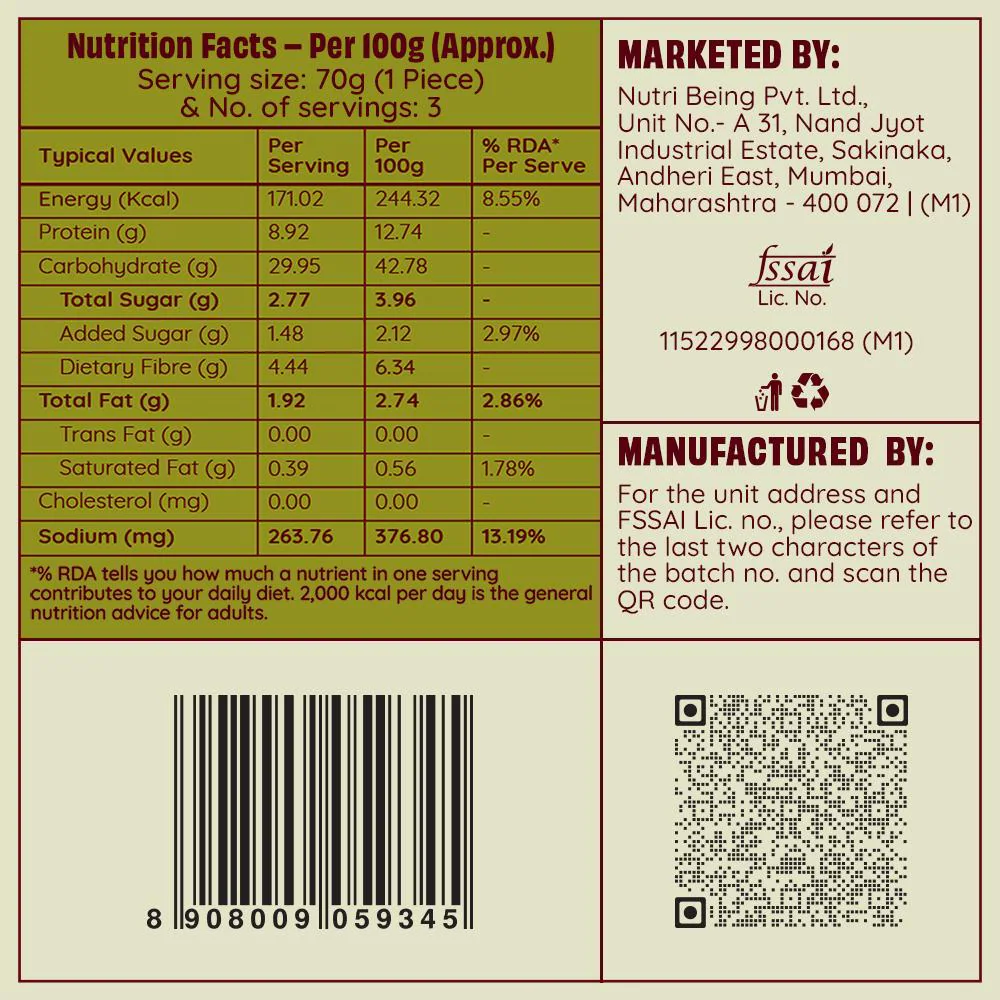 The Health Factory Zero Maida Kulcha Bread (3 Pcs) 210 g