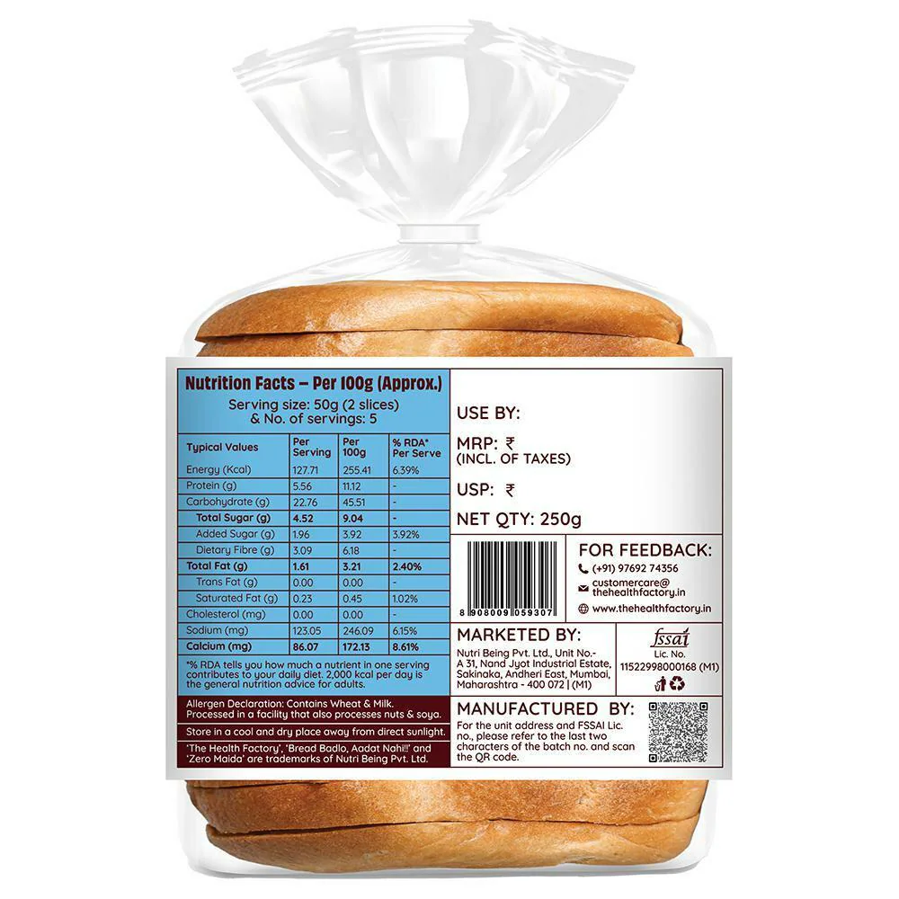 The Health Factory Zero Maida Milk Bread 250 g
