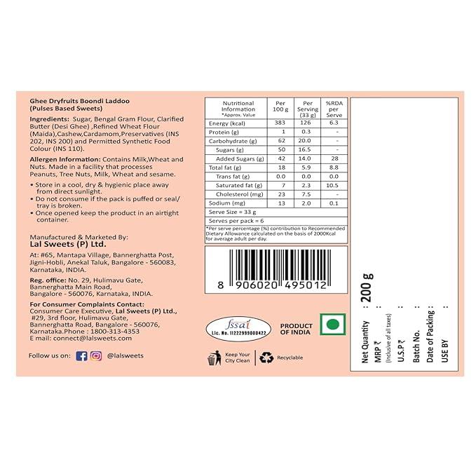Lal Dryfruits Boondi Laddoo 200 gm