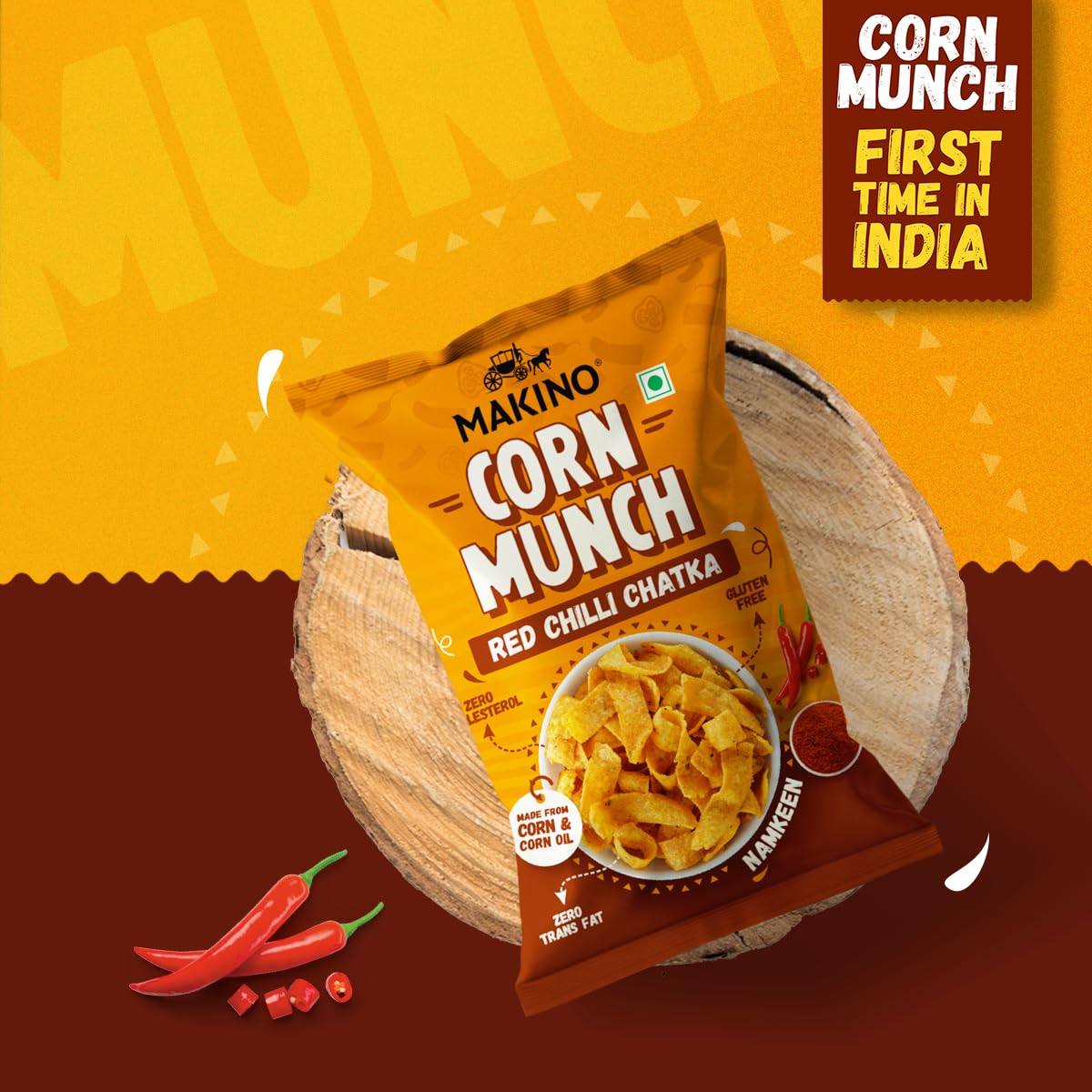 Makino Corn Munch Red Chilli Chatka Namkeen 150 g