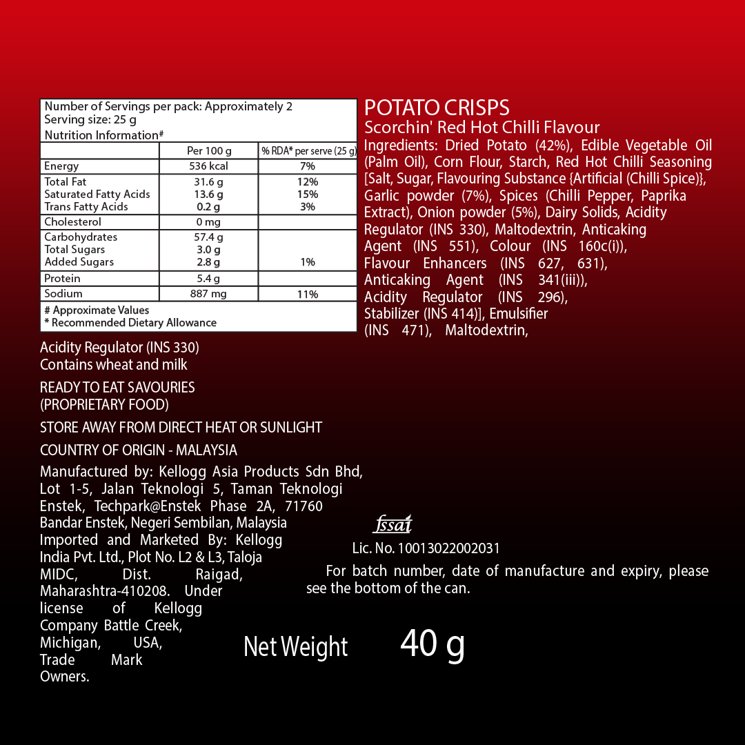 Pringles Scorchin Red Hot Chilli 40 g