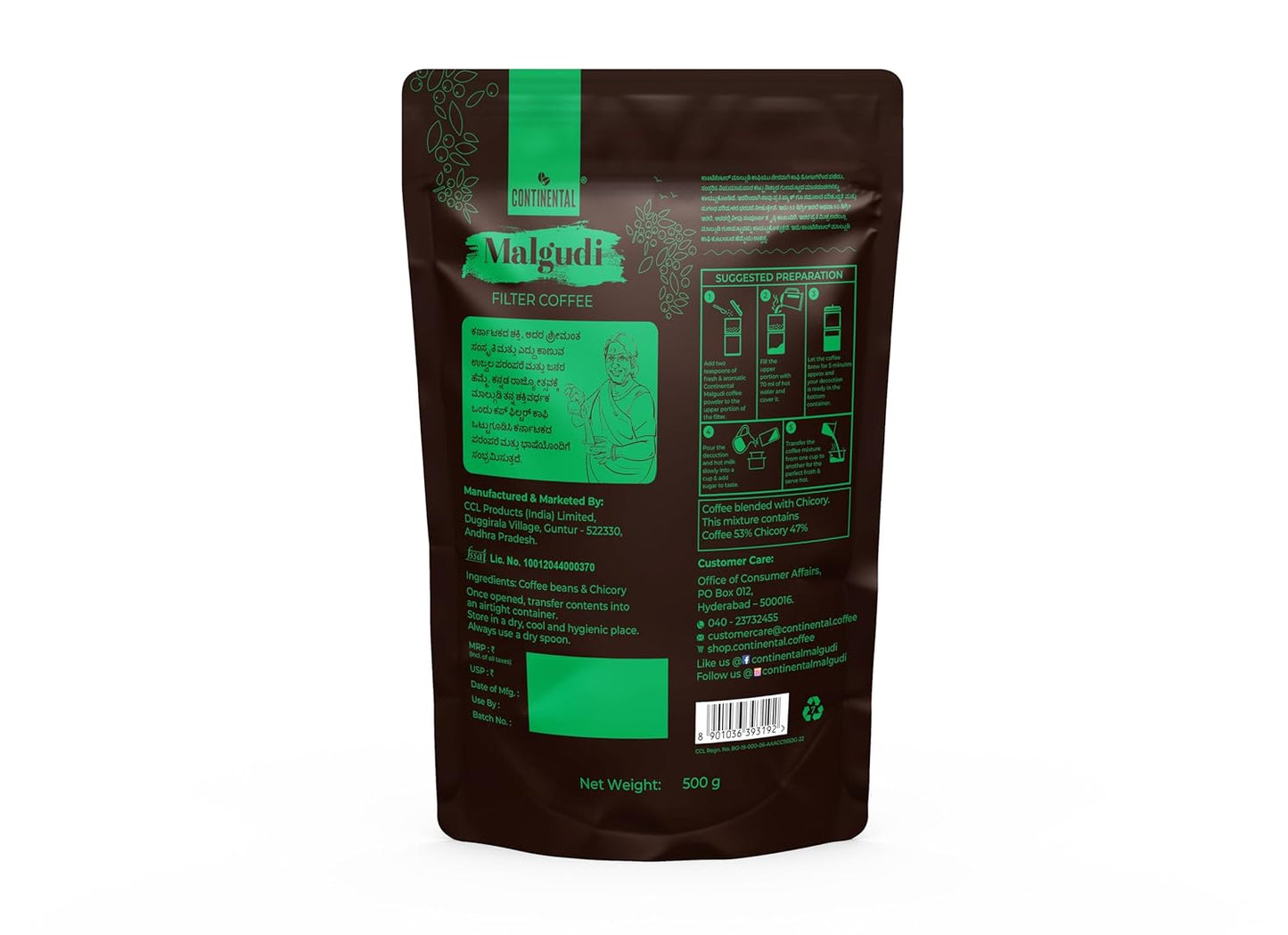 Continental Malgudi Filter Coffee Powder 50% Coffee - 47 % Chicozy 500 gm