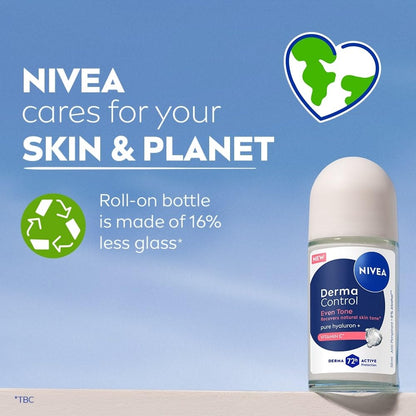 Nivea Derma Control Eventone, 0% Alcohol, Pure Hyaluron &Vit C, Underarm Roll On Women 50 ml